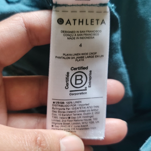 Athleta Green Playa 100% Linen Wide Crop Pants High Rise Elastic Waist Size 4 - Picture 10 of 13